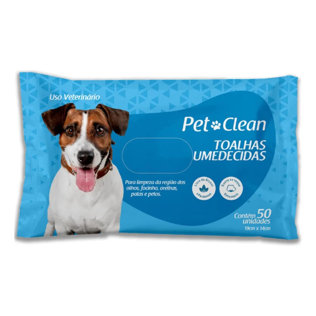 Toalhas Umedecidas Pet Clean Para Cachorros E Gatos 50 Unid