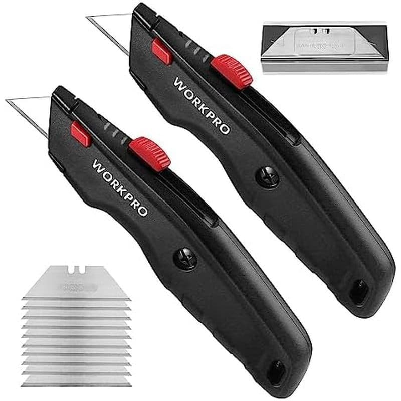 Faca Utilitária WORKPRO Premium , Cortador De Caixa Resistente Retrátil Todo Em Metal , De Barbear Com Lâmina De Troca R