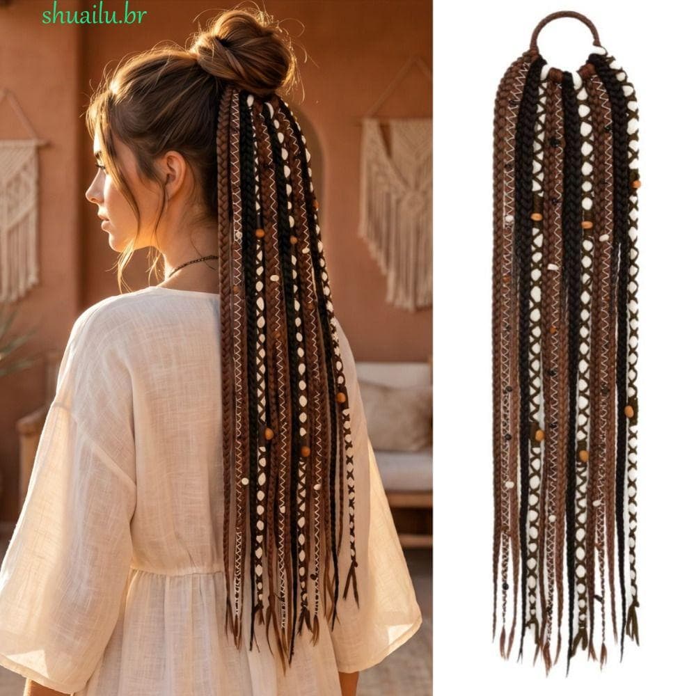 SHUAILU Tranças Sujas Feitas À Mão , Corda De Cabelo Com Adição Contas , Peruca De Rabo De Cavalo Trançado Estilo Boêmio
