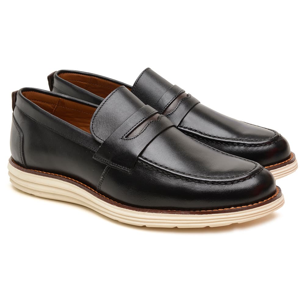 Kit Sapato Preto Masculino Loafer Couro Legítimo + Cinto Social