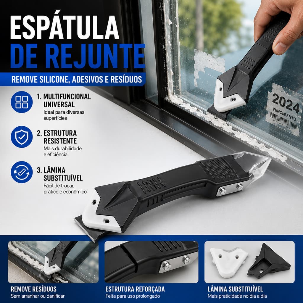 Espátula Rejunte Removedor de Silicone para Calafetagem Piso Cozinha Banheiro Fácil de Usar Limpar e Guardar