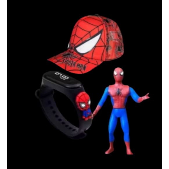 Kit Homem-Aranha Completo com Boneco Boné e Relógio Infantil
