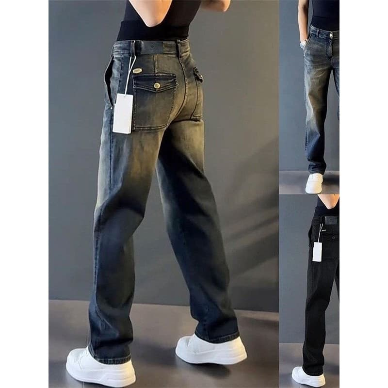 Americano High street Wear Casual Jeans masculino 2026 primavera verão luz luxo moda estiramento calças magro-ajuste cal