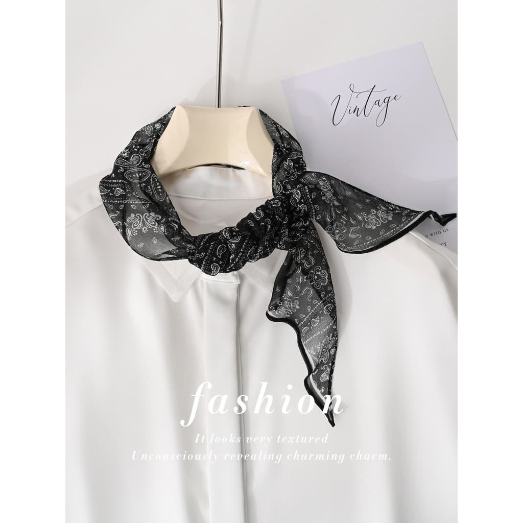 Lenço de seda preto feminino outono inverno fino fino fino fino fino fita estreita pequena tira longa lenço curto proteç