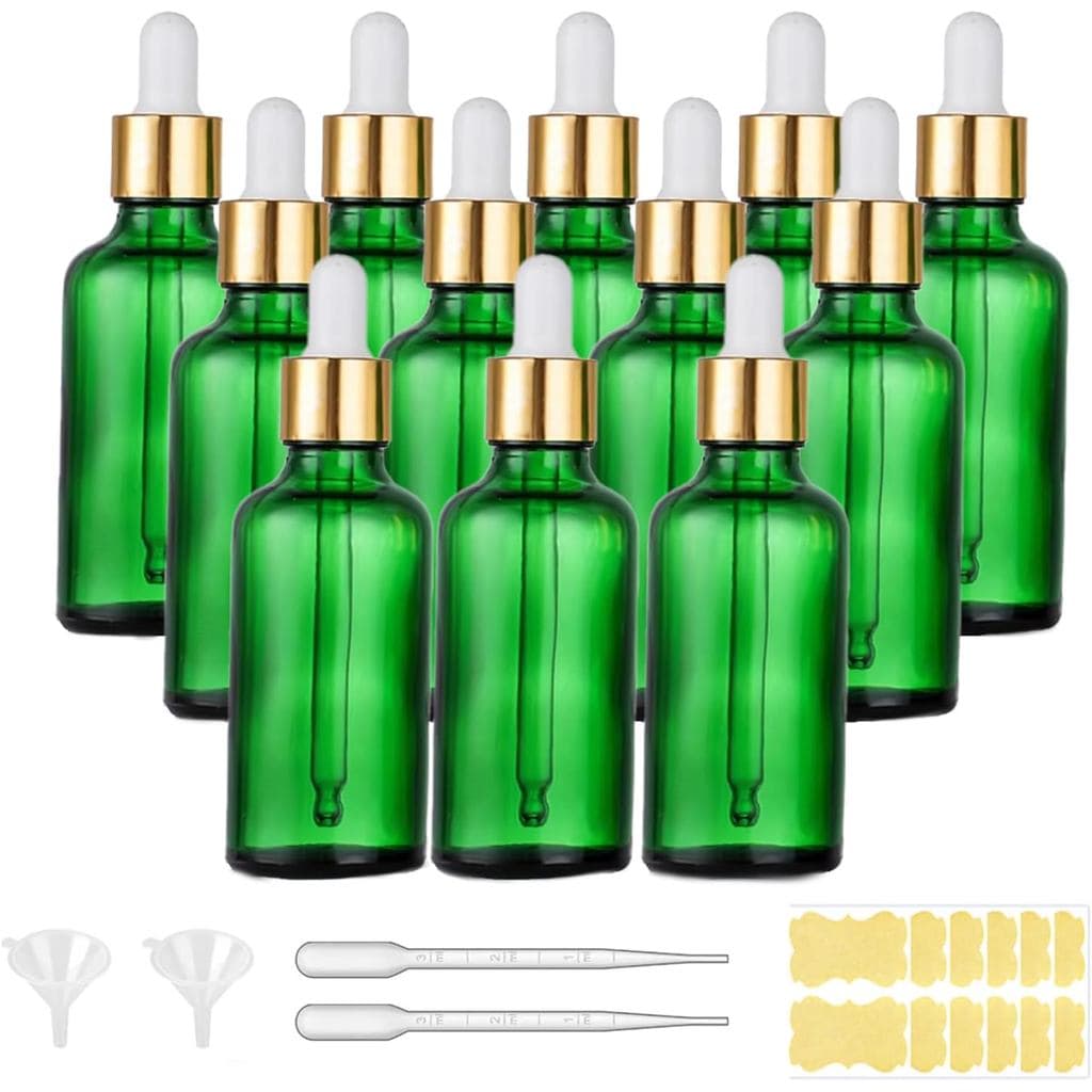 Frasco conta-gotas de vidro verde 1,75 oz, frascos para tinturas com conta-gotas de vidro, para óleos essenciais, aromat
