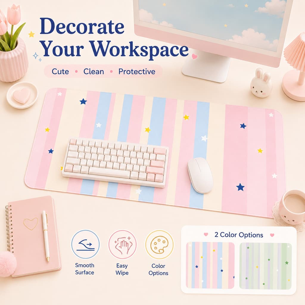 Desk mat coreano fofo 35x80cm couro PVC impermeavel facil limpar mouse pad grande mesa estudo escritorio quarto decor