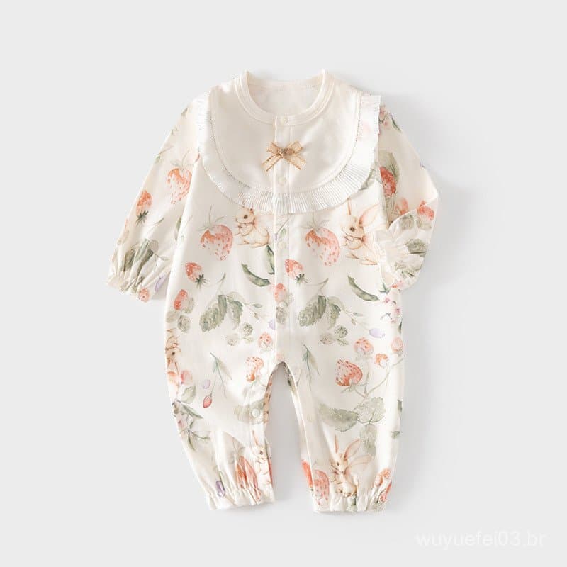 Macacão Para Bebês Meninas Manga Comprida Algodão Floral Roupas Recém-Nascidos Primavera 0 6 Meses