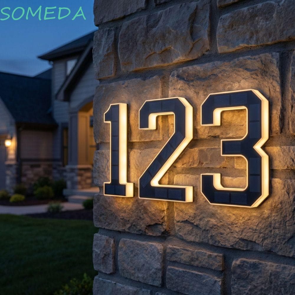 Placa De Número De Casa LED SOMEDA , Luz De Números Com Iluminação Solar De 6.7 Polegadas À Prova D'água , Moderna