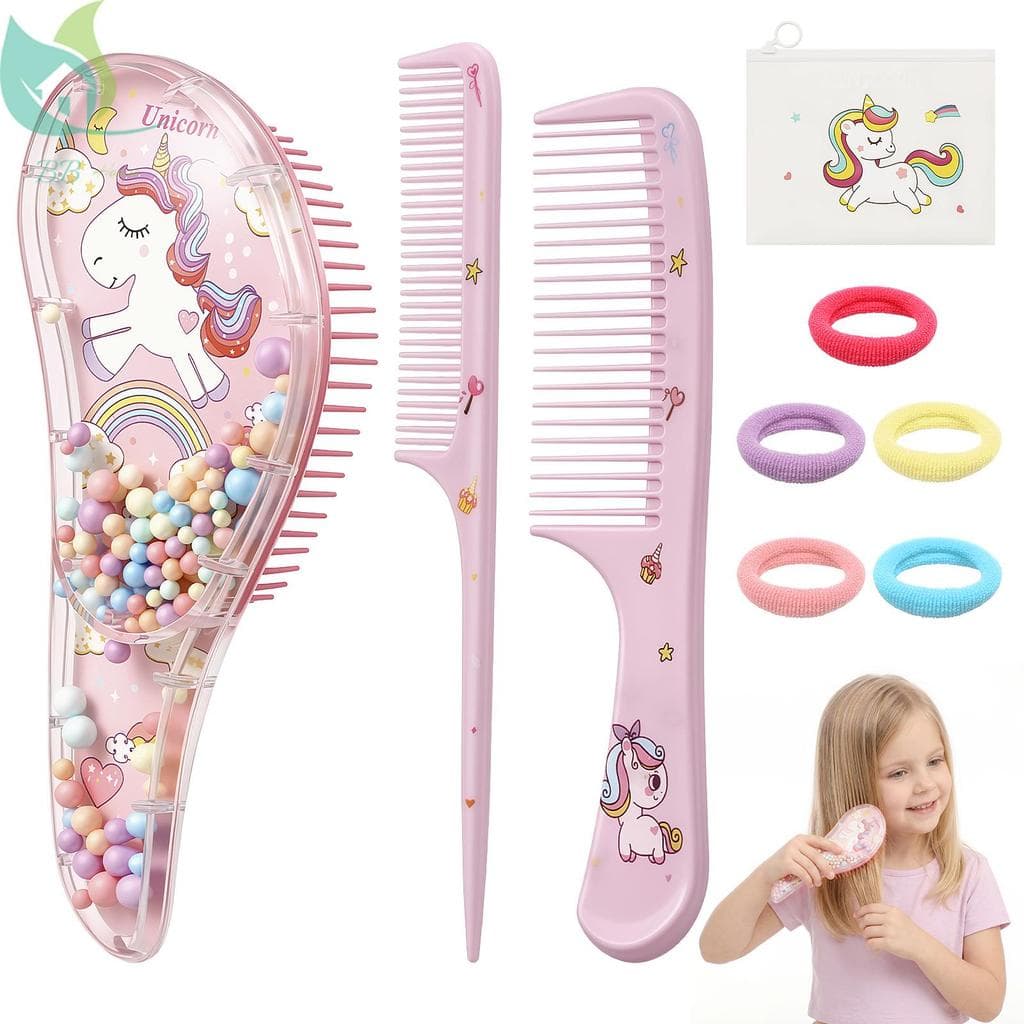 Conjunto De 3 Pentes De Escova De Cabelo Infantil Com Faixa , Bolsa De Armazenamento Zíper Para Viagens Escolares Em Cas