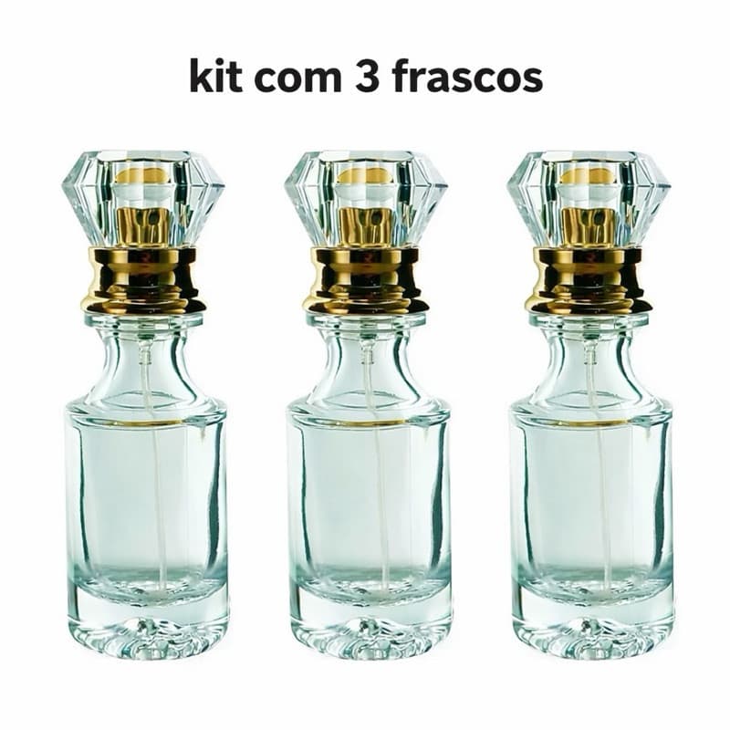 Kit Frasco Vidro com Spray Luxo Elegante Perfume 30ml Sofisticado Dourado