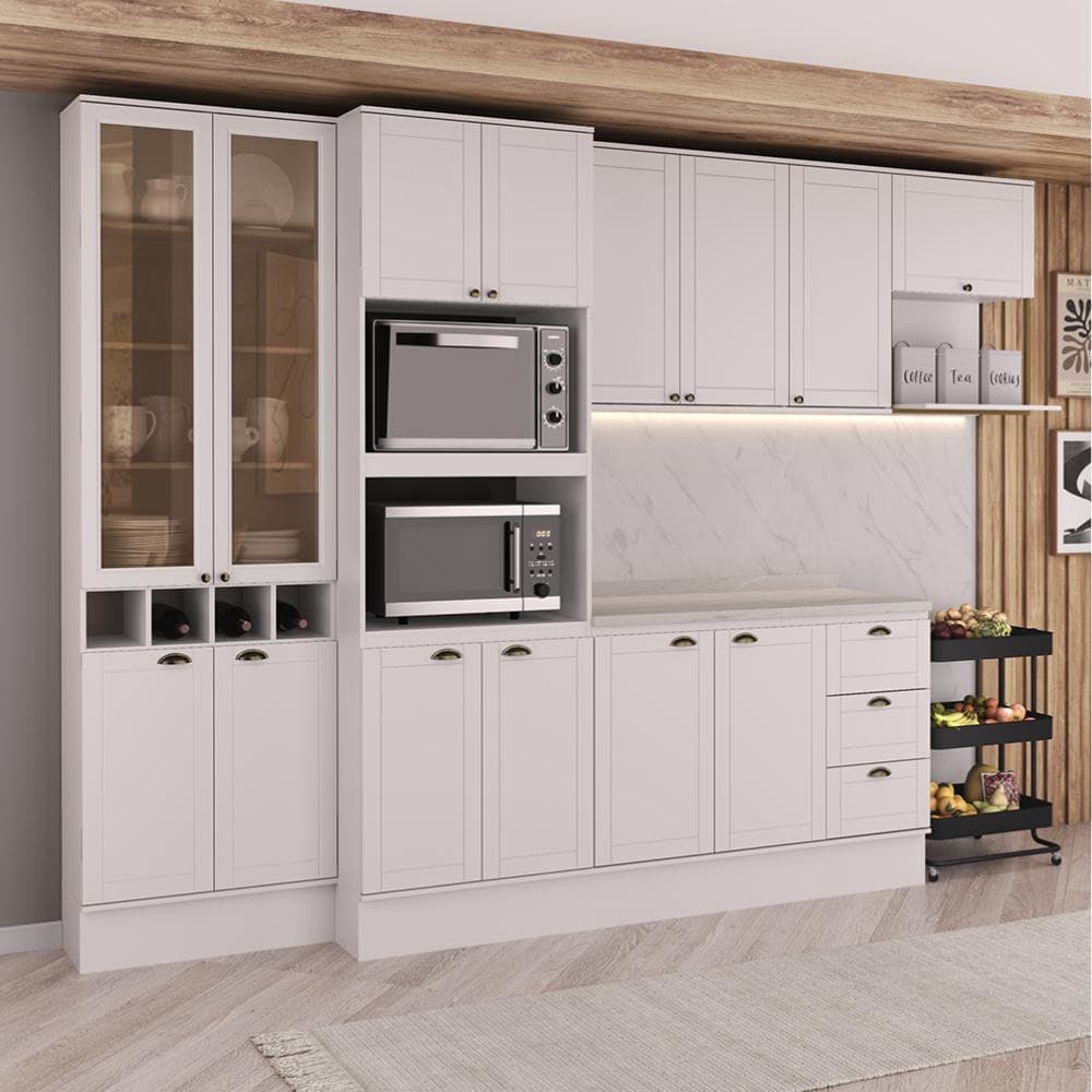 Armário de Cozinha Completa com Balcão Milla Smooth Carraro Branco