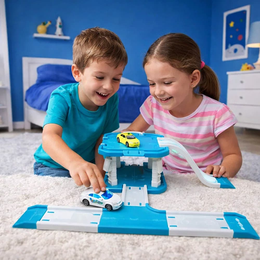 Pista corrida estacionamento infantil montar carrinhos brinquedo educativo diversão criativa