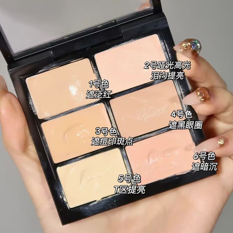 Paleta de corretivo de seis cores, cobertura para olheiras, marcas de Acne, manchas de rasgo, sombra fosca, brilho, dest