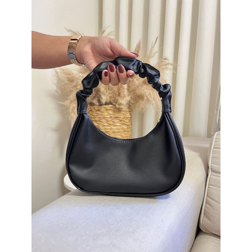 Bolsa Preta Feminina Pequena Bag Meia Lua Ombro Mão Lateral Bolsinha