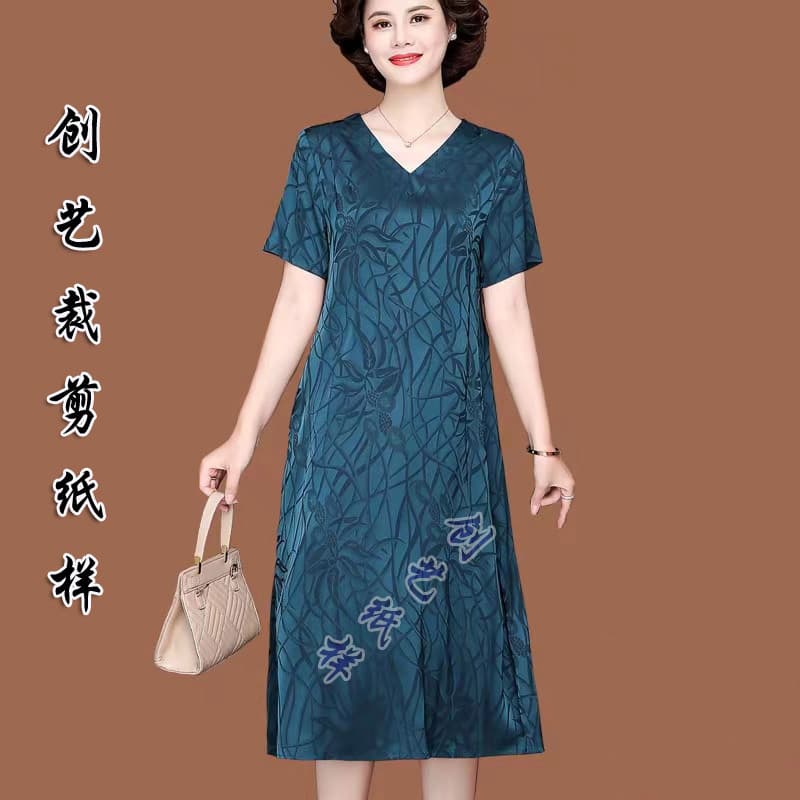Chuangyi padrão N22 roupa da mãe verão perfumado nuvem fio vestido de seda meia-idade idosos saia feminina C