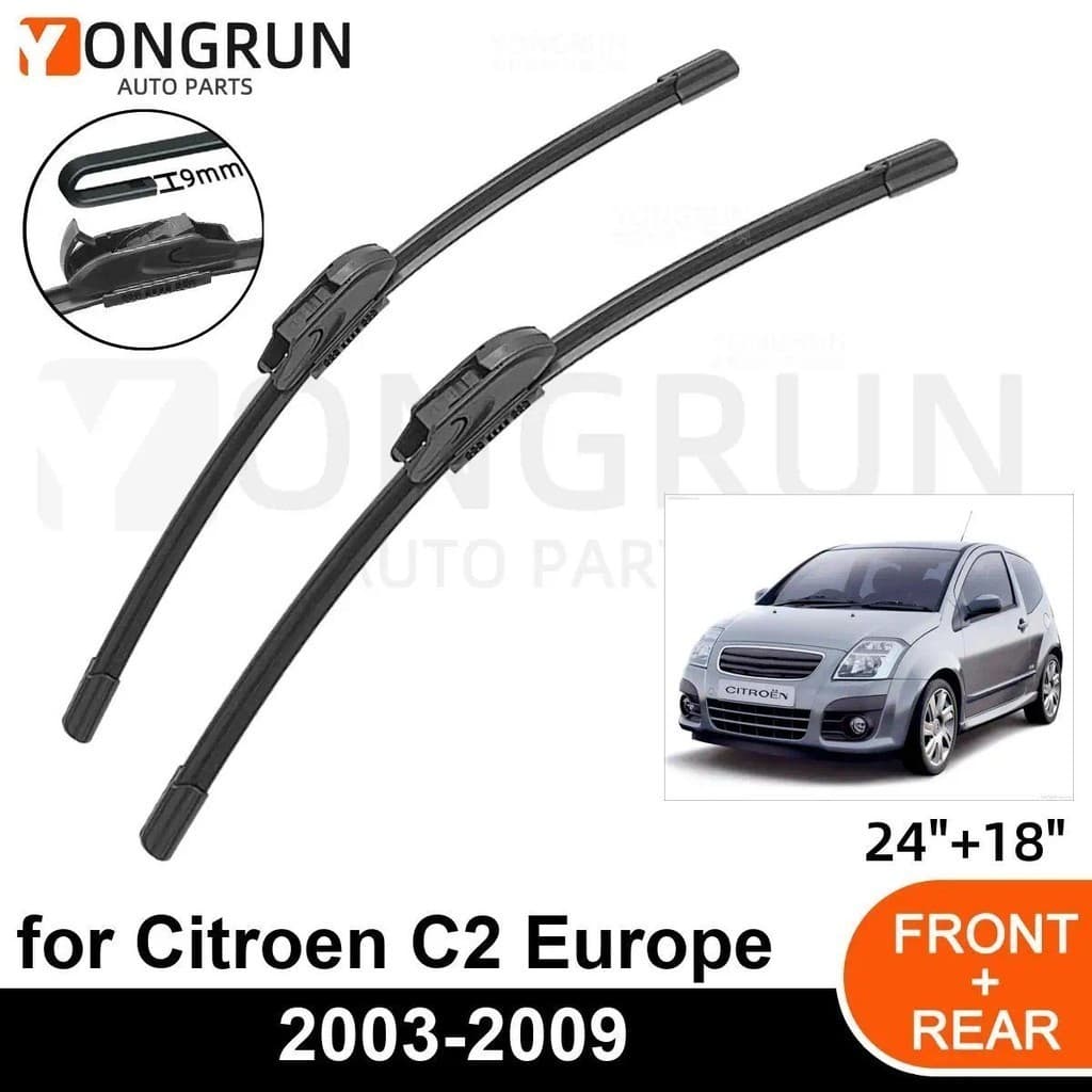 Limpadores De Para-Brisa Dianteiro De Carro , Citroen C2 Europa 2003-2009 , Lâmina De Limpador De Borracha 24 " + 18 " ,