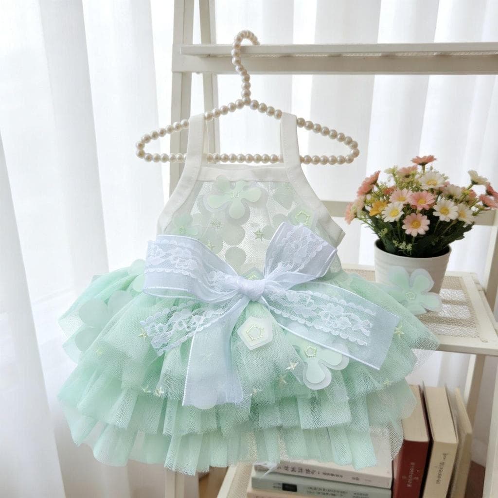 Primavera verão novo estilo saia para animais de estimação vestido de aniversário roupas para cães saia de gaze inchada