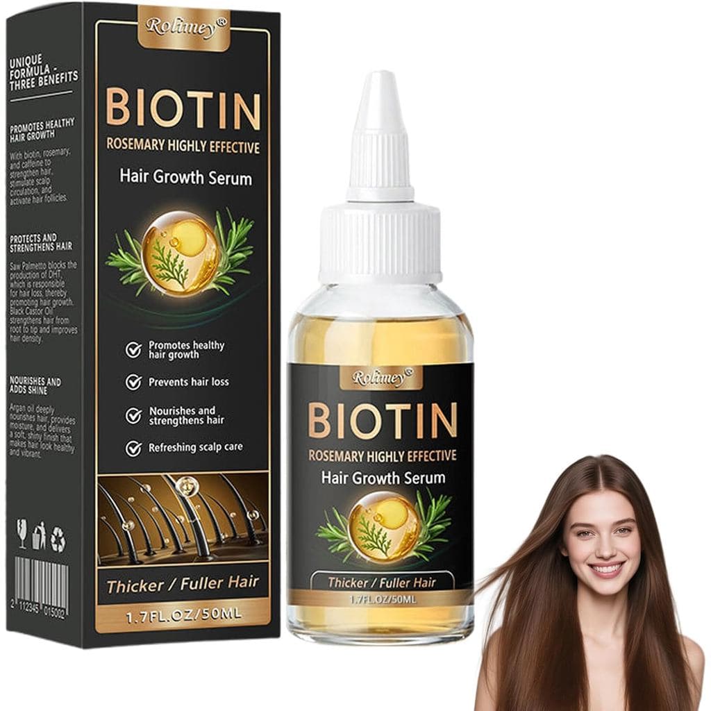 Rolimey Sérum de Crescimento Capilar de Biotina e Alecrim Altamente Eficaz, Óleo de Alecrim para Crescimento Capilar, Ex