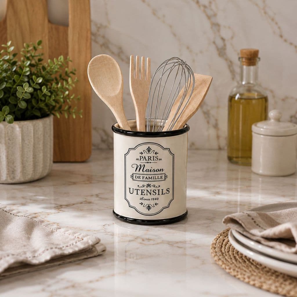 Kit 4 Utensílios de Bambu + Suporte Cerâmica Paris 26899 - Vencedor