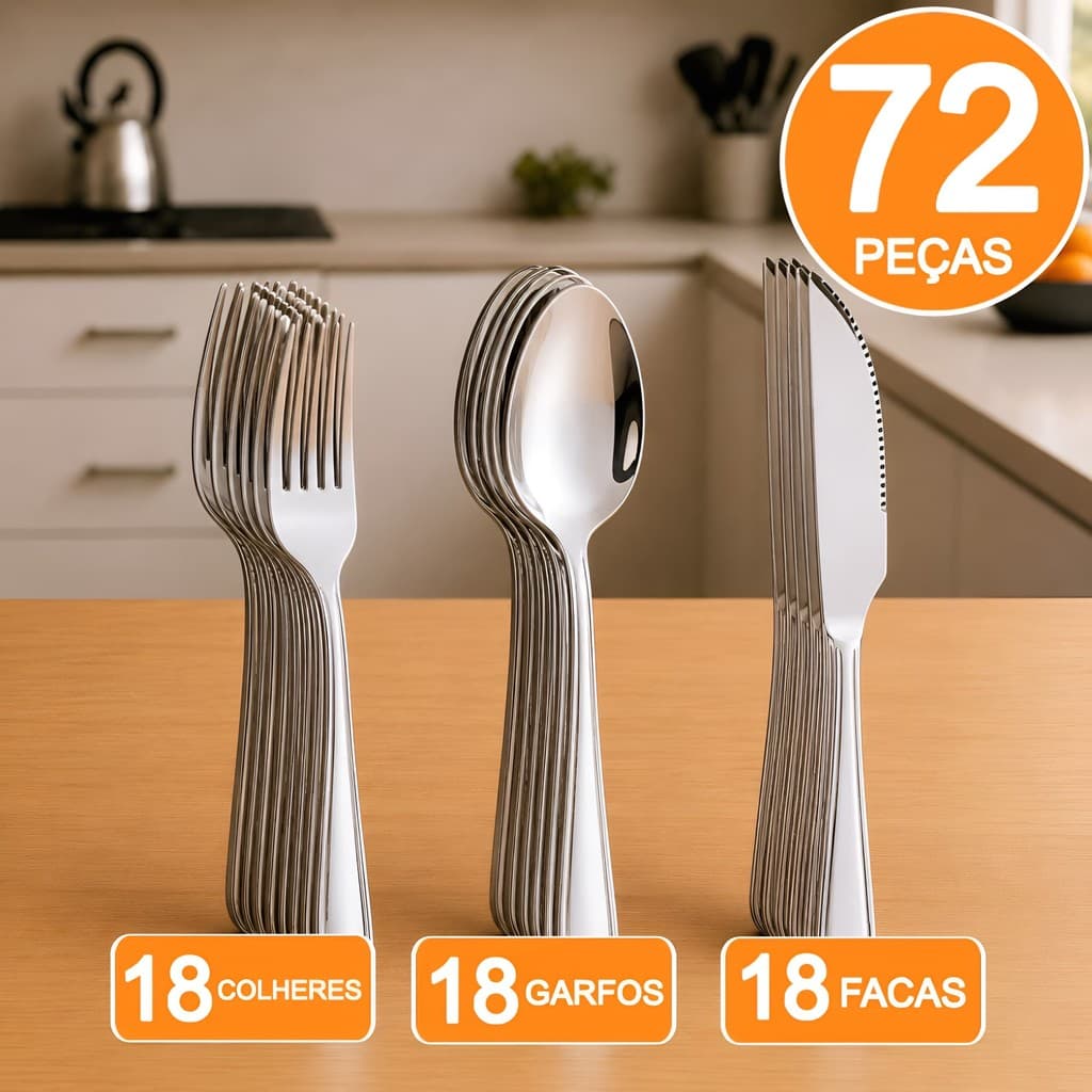 Conjunto De Talheres Prata Aço Inox Para Cozinha Restaurantes Jogo Garfos Facas e Colher Qualidade