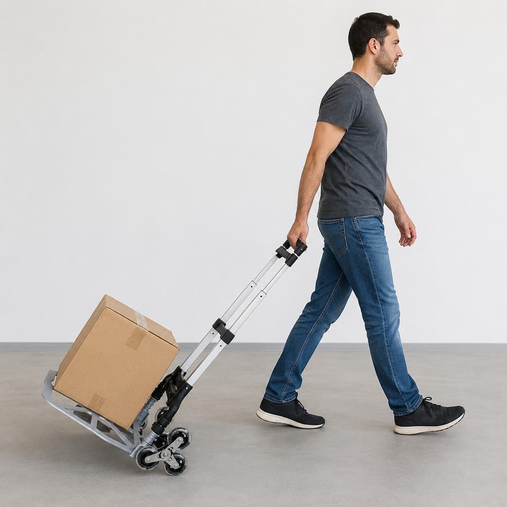 Carrinho De Mão para Carga e Transporte Dobrável 75kg, de Alumínio Sobe Escadas, utilizado para viagem/mudança