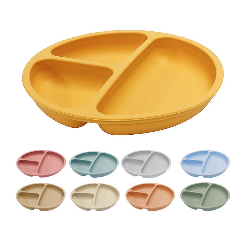 Novo estilo de prato de jantar de Silicone, peça única, três grades, prato de jantar infantil, suplemento alimentar para
