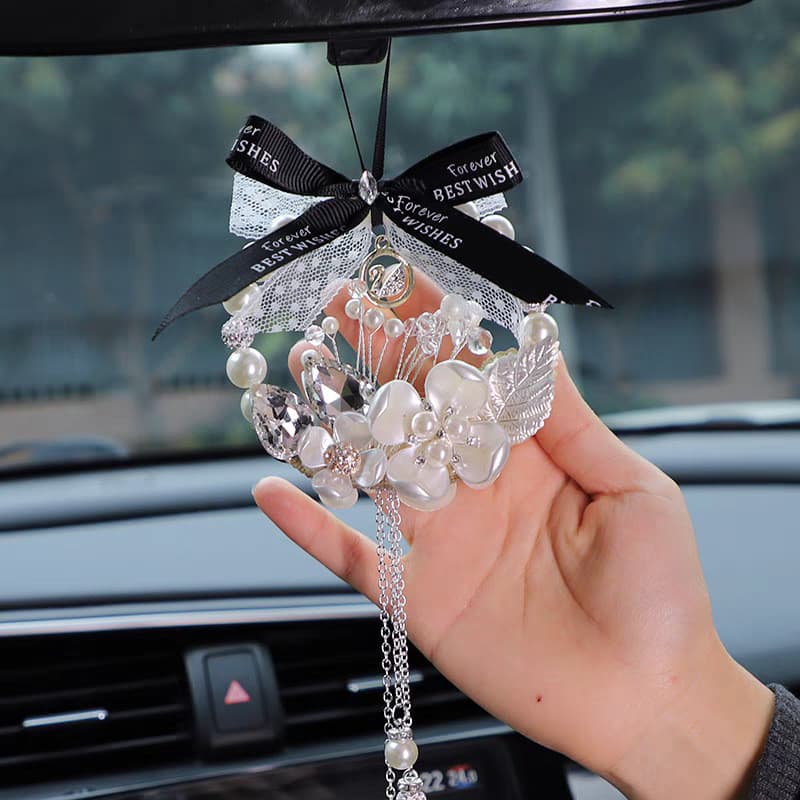 Pingente Interior espelho retrovisor pingente acessórios do carro pingente jóias diamante pérola trevo de quatro folhas