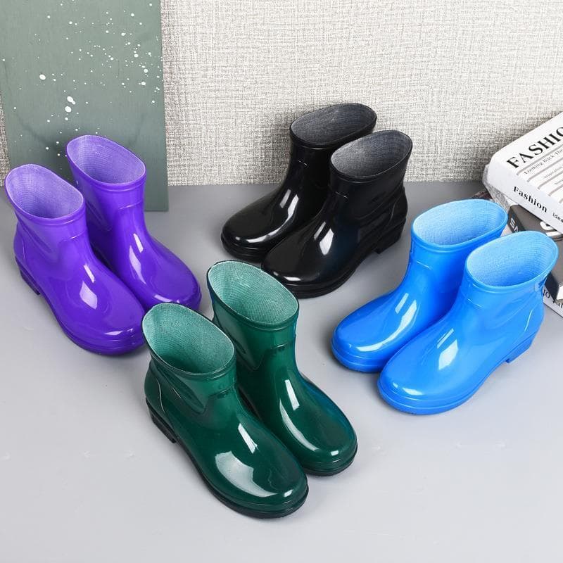 Sapatos impermeáveis forro feminino algodão engrossado inverno quente botas de chuva tubo curto moda botas de chuva femi