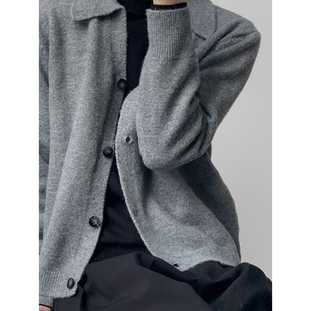 Cinza americano Retro camisola masculina outono inverno estilo preguiçoso lapela malha Cardigan Street Wear jaqueta over