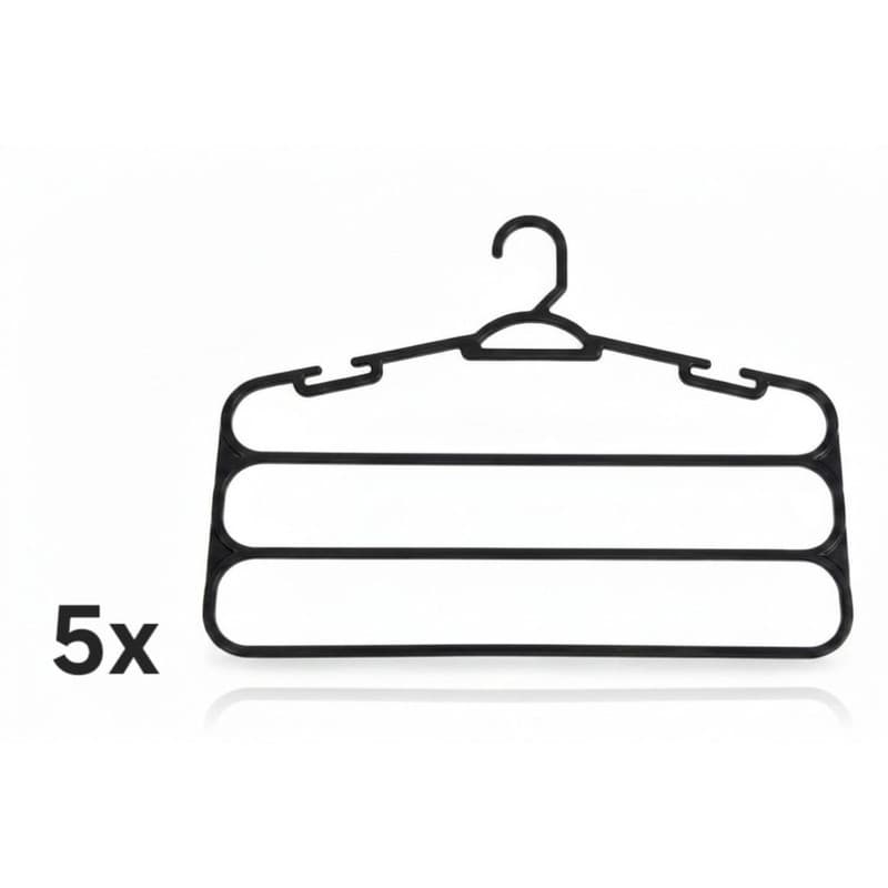 Kit 5 Cabides Pretos para Calças com 3 Divisórias Reforçados - Organizador de Guarda Roupa Economiza