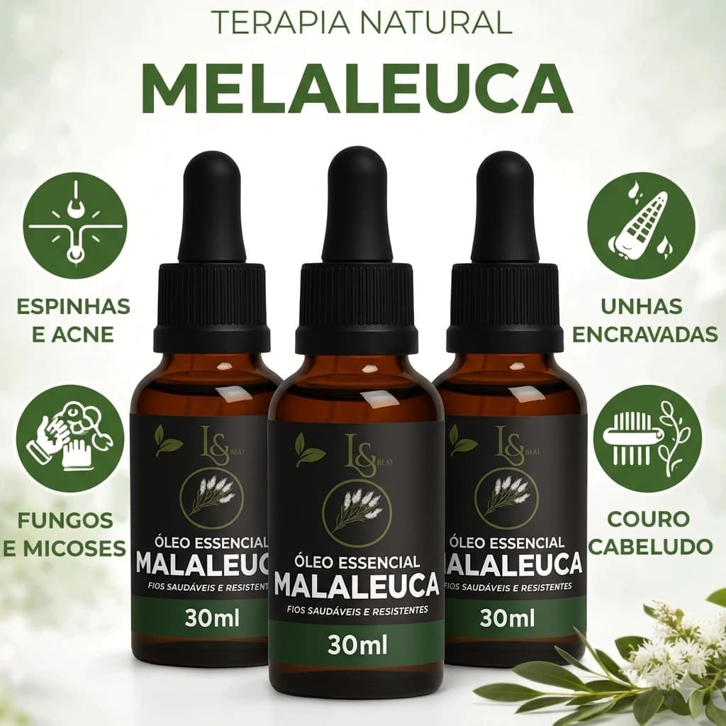 Óleo Essencial Melaleuca Tea Tree 100% Puro 30ml Contra Micose Acne Espinhas Unhas L&Beauty