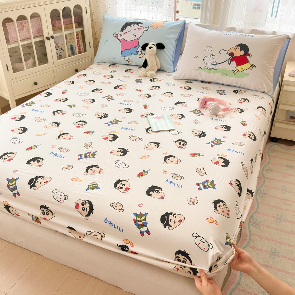 Crayon Shin-Chan Cloud Lençol de algodão Peça única 2025 Novo estilo Capa de cama Colchão Capa protetora Crianças Lençol