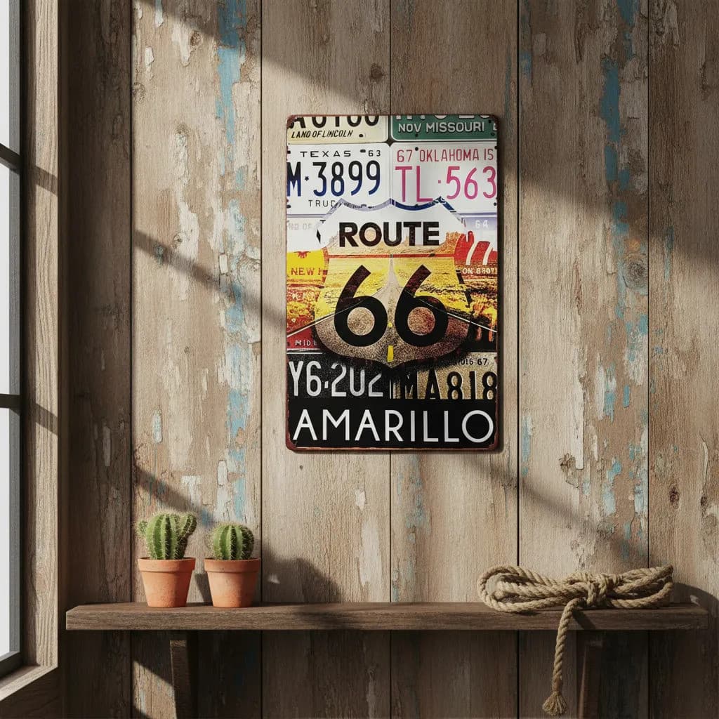 Placa Estilo Antiga Vintage Retro Metal Decor Usa Route66 U2 Placa De Metal Rota 66 Usa Amarillo