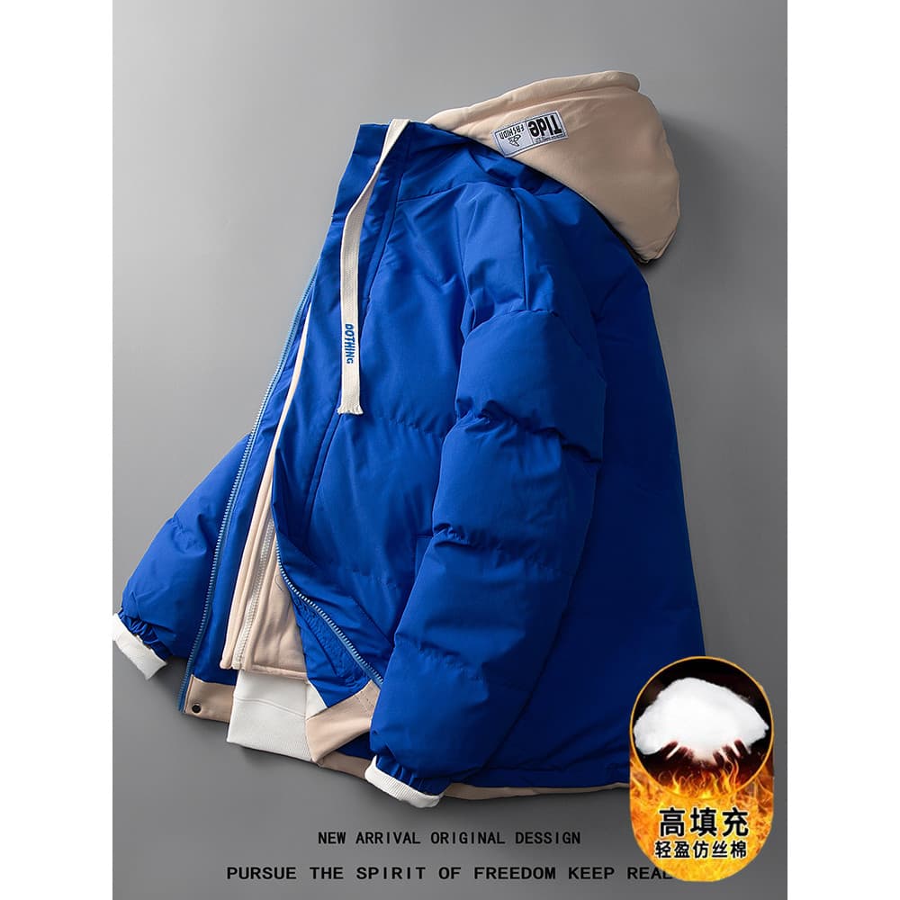Falso de duas peças com capuz algodão acolchoado jaqueta masculina inverno algodão acolchoado jaqueta inverno roupas mas