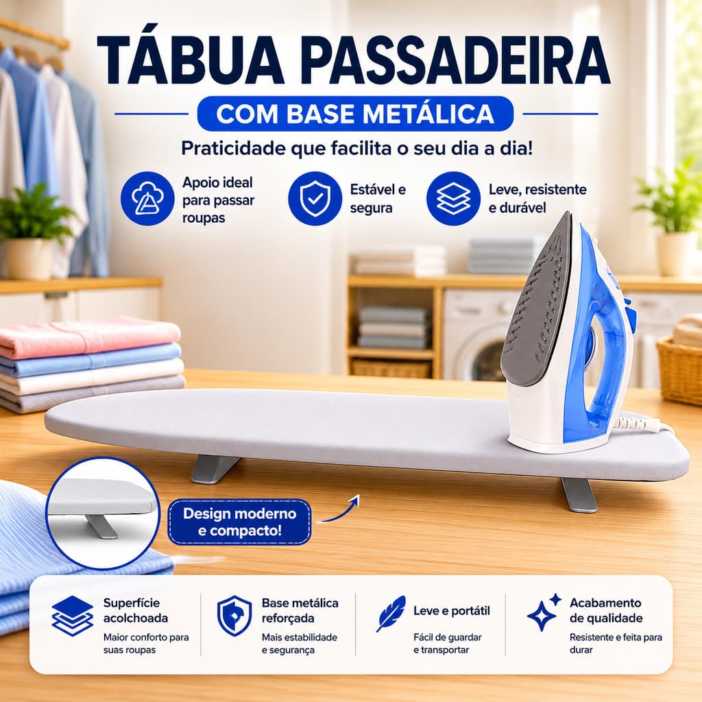 Tabua de Passar Roupa de Mesa Portátil Passadeira Pé Reforçado Tecido Térmico Cama Mesa