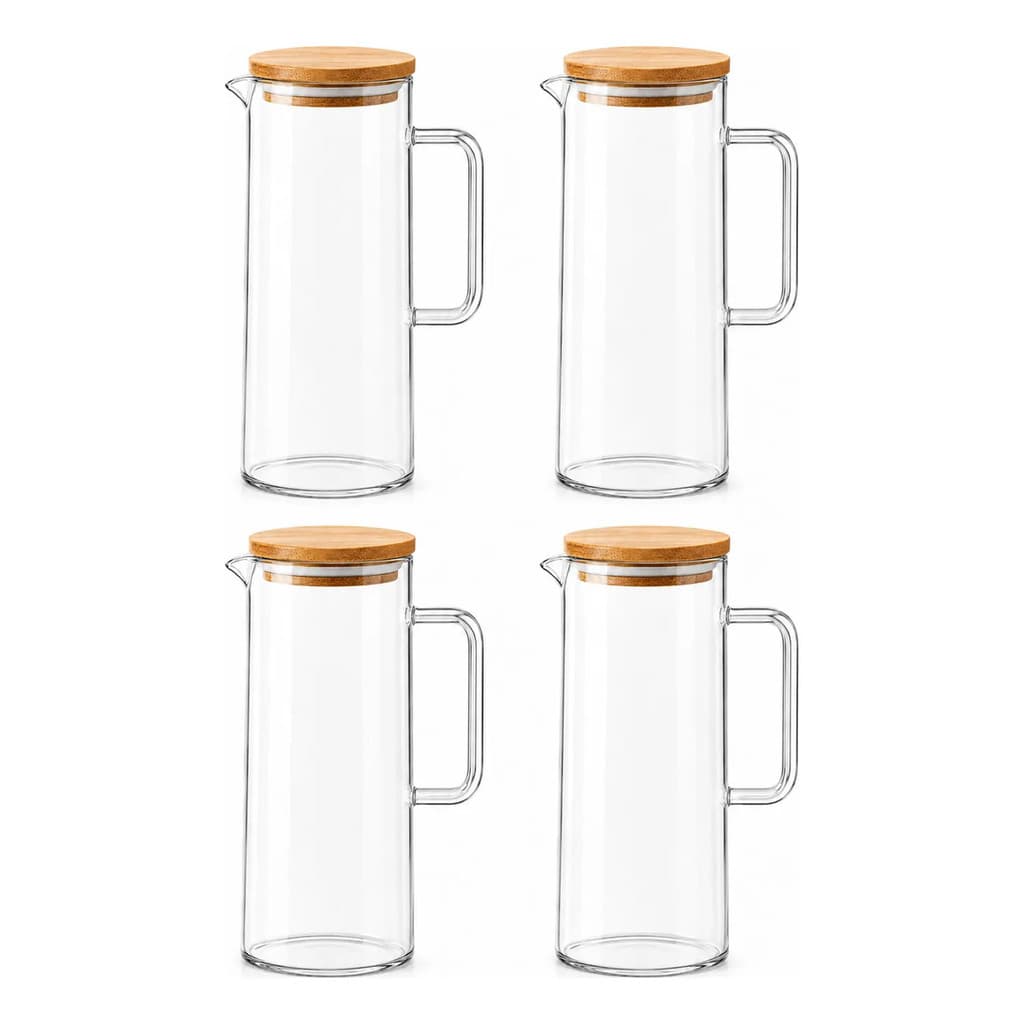 Kit 4 Jarras De Vidro Borossilicato Tampa Bambu  1,2 Litros