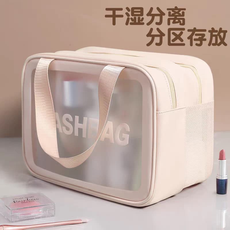 Saco de toalete de viagem saco cosmético feminino 2025 novo estilo High-End portátil seco molhado separação grande capac