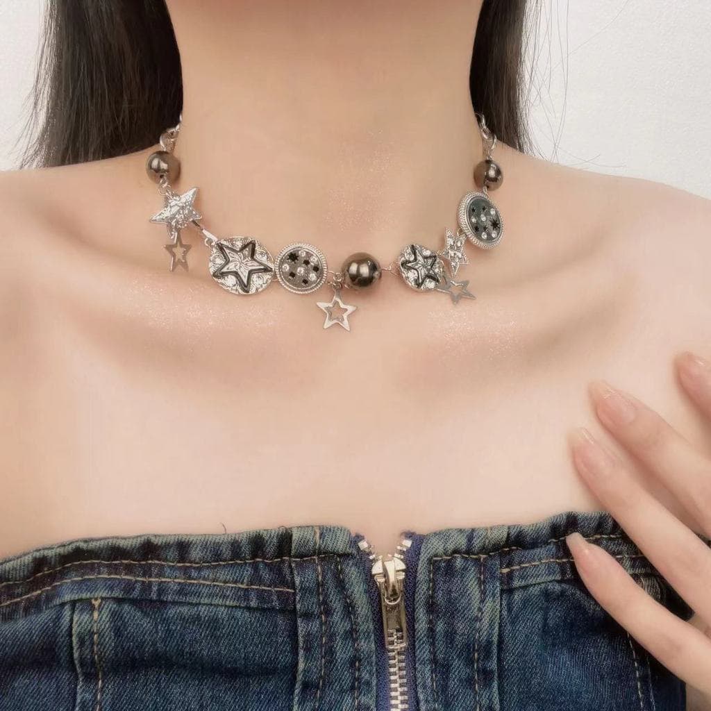 Botão exclusivo pérola estrela de cinco pontas colar feminino nicho Design chinês Punk indústria pesada Retro clavícula