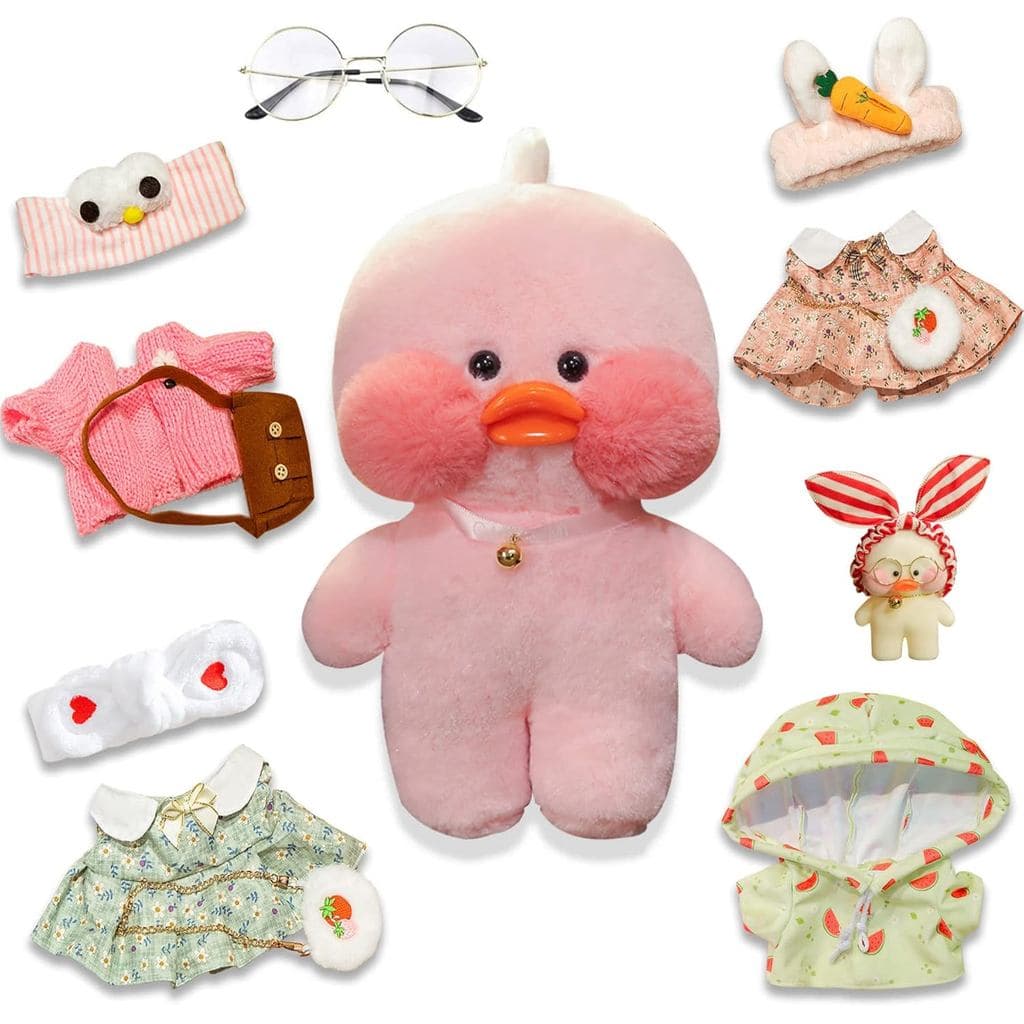Brinquedo de Pelúcia Pato Rosa LALAFANFAN, Pelúcia Kawaii com 12 Acessórios DIY, Animal de Pelúcia Fofo para Crianças