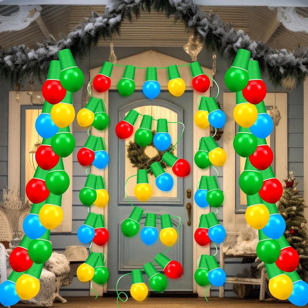 50 Sets DIY Christmas Light Bulb Balloon Garland Rainbow Paper Balloon Xmas Red Green Blue Yellow Balloons for Christmas