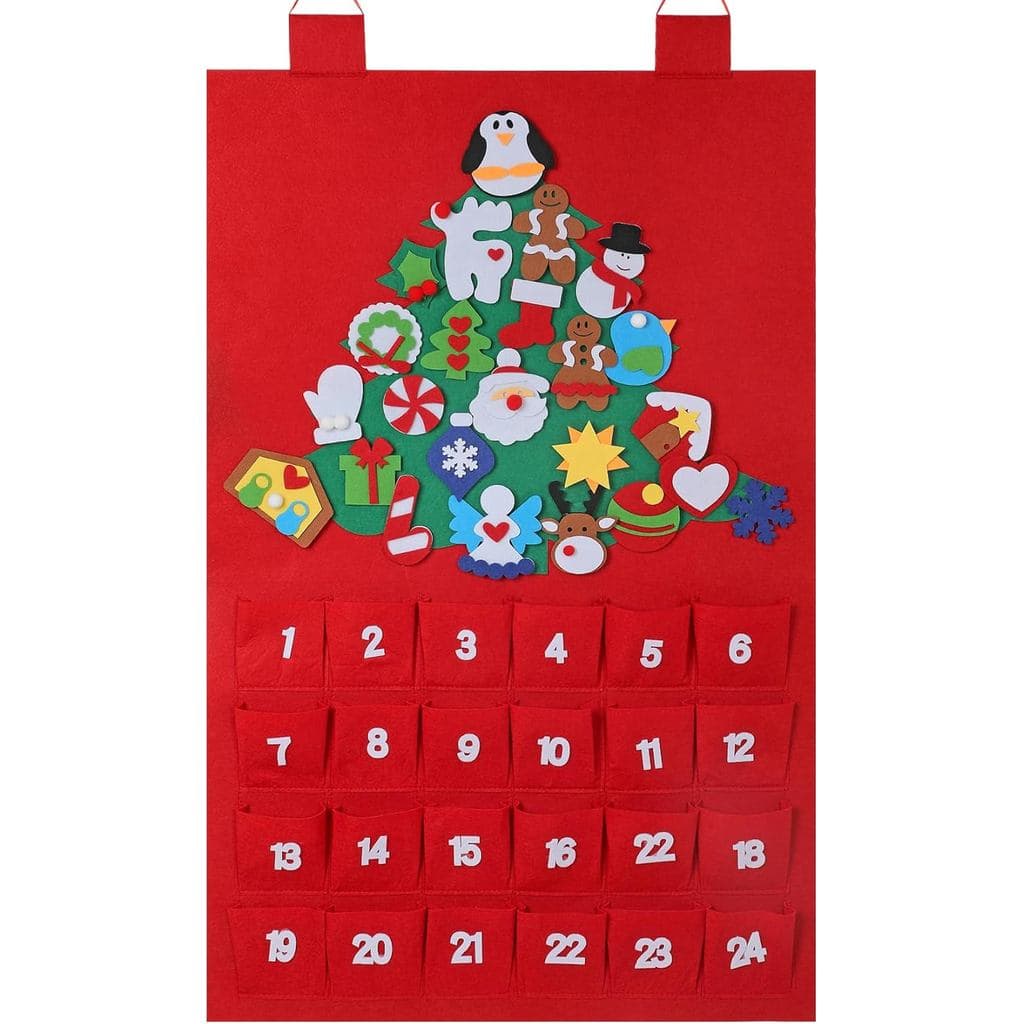 Calendário do Advento de Natal DIY em Feltro com Bolsos, Calendário de Contagem Regressiva Reutilizável para Crianças, D