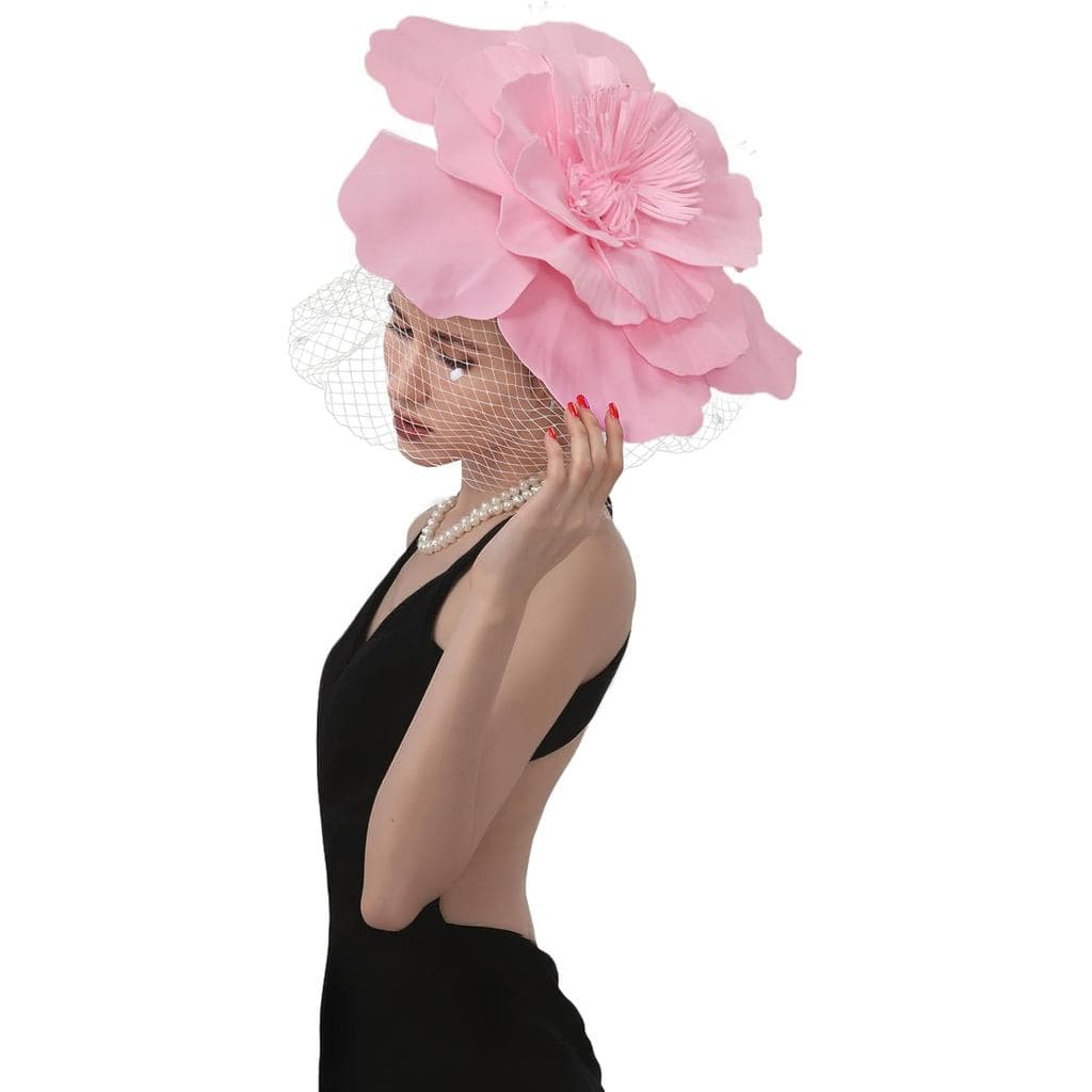 PROCOS Chapéus de Festa com Flores Grandes para Mulheres, Acessórios para Festa do Chá, Chapéus Derby com Faixa de Cabel