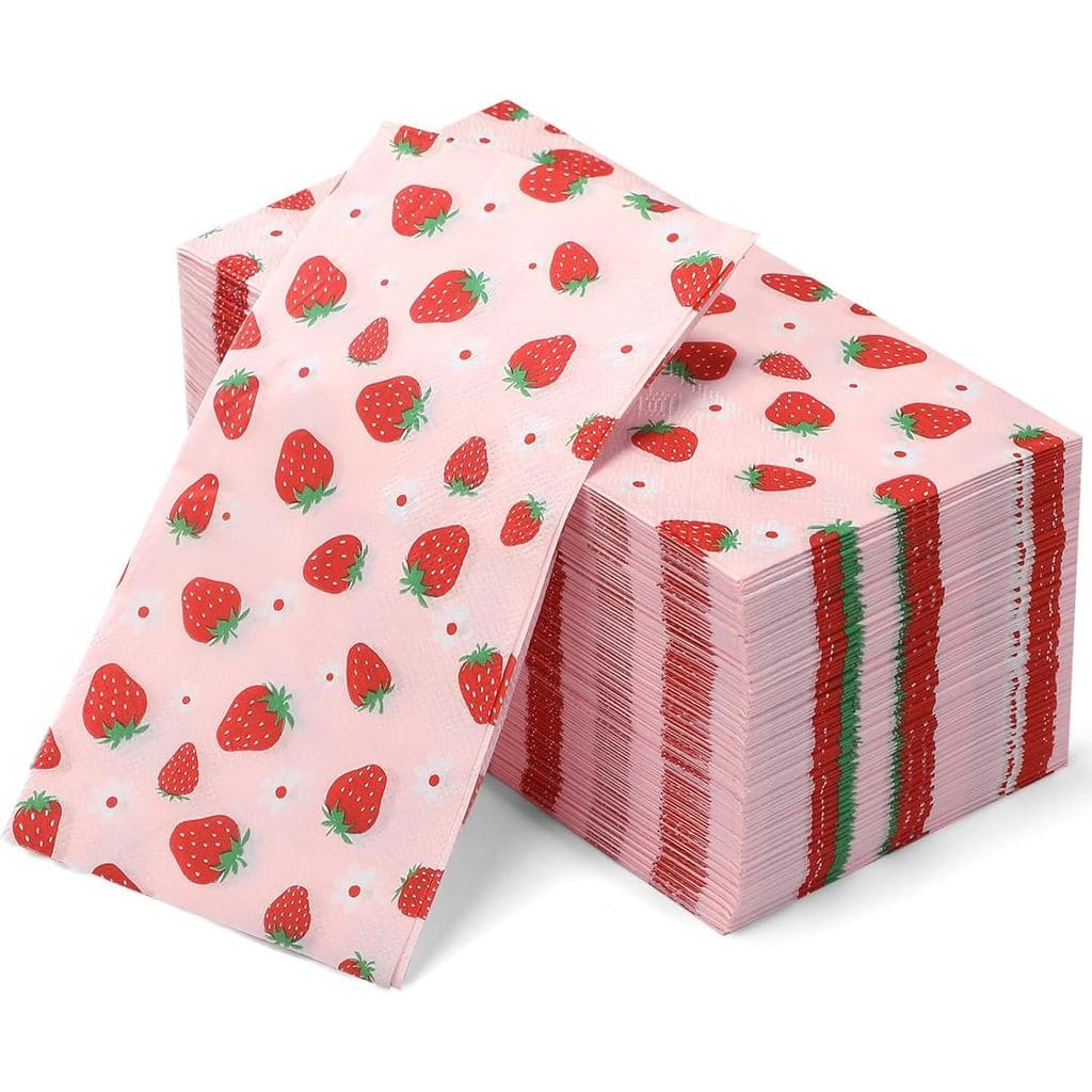 Conjunto de 100 Guardanapos de Papel de Morango Janlaugh, Descartáveis, para o Verão, Cor-de-Rosa, para Decoração de Mor