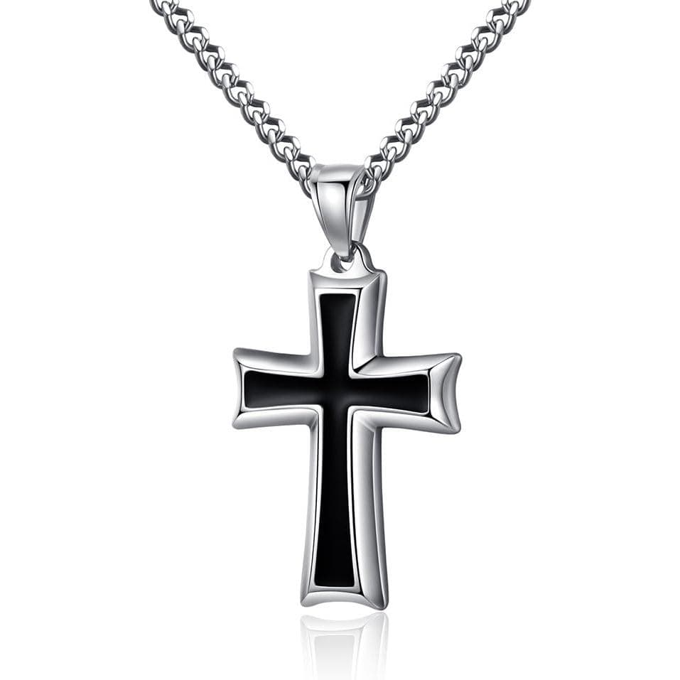 Colar com Pingente de Cruz em Aço Inoxidável Preto e Prata REVEMCN Reve para Homens e Mulheres, Corrente de 20-24 Polega