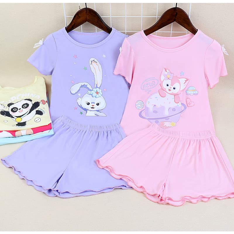 Verão novo estilo Modal meninas pijamas conjunto crianças Casual ar condicionado Homewear fino dos desenhos animados bon