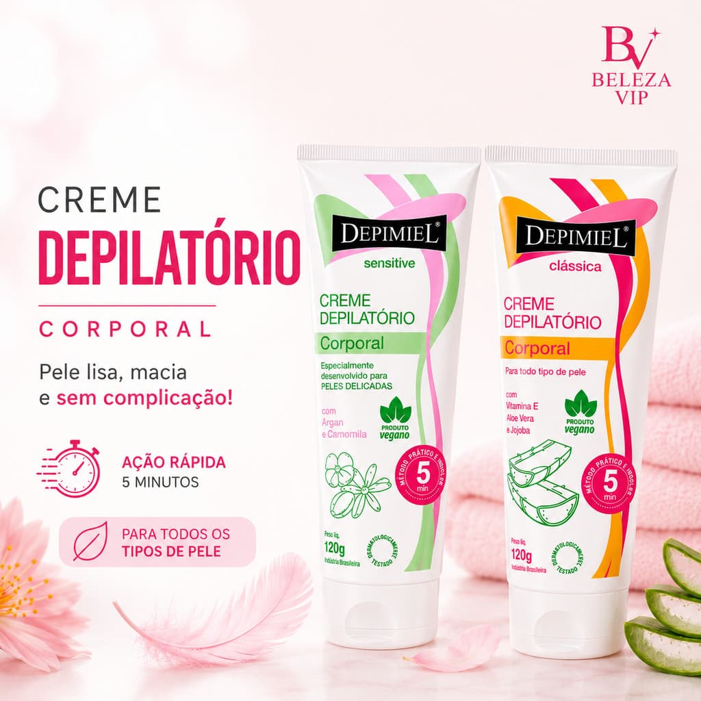 Creme Depilatório Corporal Depimiel 120g Vegano Sensitive ou Tradicional Vegano Ação Rápida