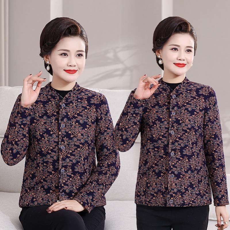 Mãe acolchoada jaqueta roupas de inverno camelo Floral acolchoado jaqueta feminina avó novo estilo jaqueta acolchoada de