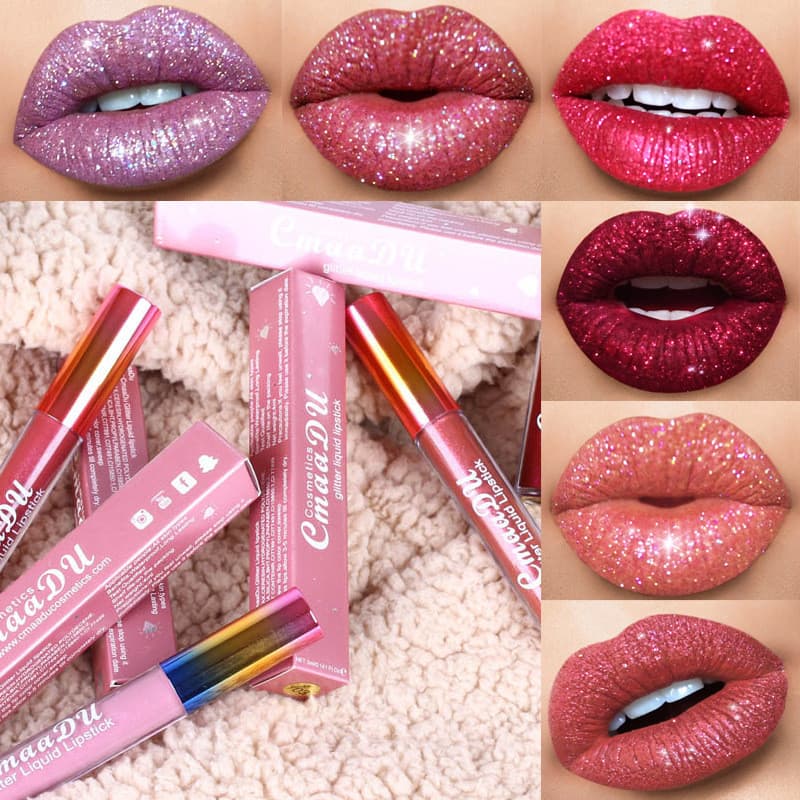 Brilho Labial Vermelho Diamante Pérola, Cor Labial Cintilante, Efeito Brilhante, Cor Metálica Mágica cmaadu 7KKS