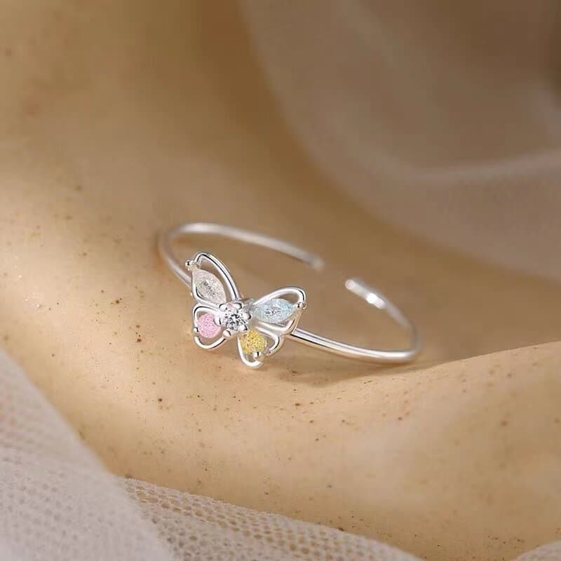 anel anel de namoro 925 prata esterlina borboleta anel luz luxo índice dedo anel nicho High-End sentido simples anel abe
