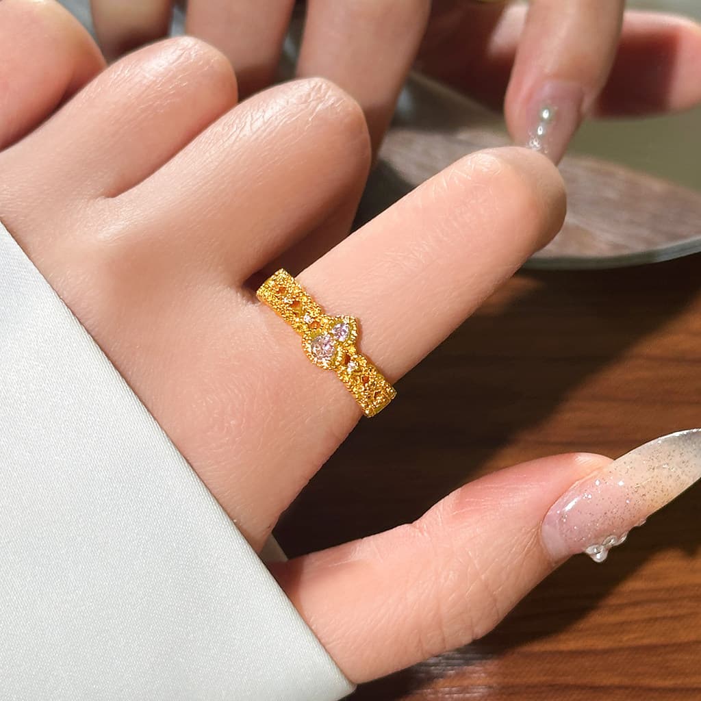 anel anel solitario Novo estilo chinês método antigo areia ouro cabaça anel feminino nicho Design anel enorme bonito 202